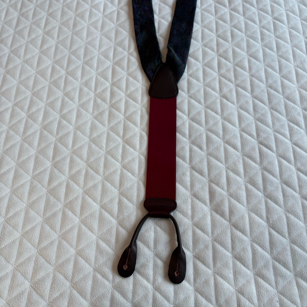 Trafalgar Men’s Suspenders Blue Purple Paisley Floral Print Leather Fittings - Picture 4 of 10